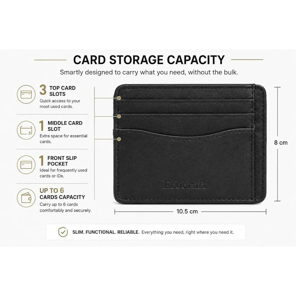 Mens Slim Leather Wallet RFID Blocking Black Bifold 6 Card Slots Dual Pocket New